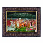 Hawai Lord Krishna with Govardan Parvat Designer Wall Hanging Engineered Wood Photo Frame for Worship Use 8.5x7inch SFDI271BLKFRM