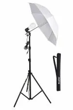 Prolite E27 Home Studio Single Bulb Holder Kit with an adjustable 9ft Stand, Carry Bag, a 20W LED Bulb with Holder, a Umbrella Diffuser
