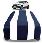 Auto Hub Car Cover Compatible with Maruti Suzuki Brezza 2022-Onwords with Mirror Pockets, Triple Stitched, Water Resistant Car Body Cover, Navy, White