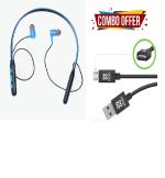 Swain Light Weight Bluetooth Music Neckband (Blue /Black)+ V8 Data Cable (Combo Offer)