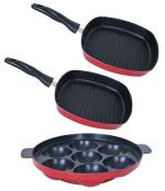 Nirlon 3 pcs of Red, Black Stain Resistance Pot and Pans Cookware Combo Set Standard