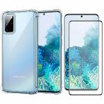 Kite Digital Samsung S20 Plus Transparent Bumper Shock Proof Corner Soft TPU Silicone Flexible Back Case Cover + 5D/6D/11D/21D (Black) Tempered Glass Screen Protector