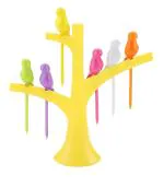 First Front Kitchen Designer Plastic Fruit Fork with Stand, 6 Piece, Multicolor, (Pack of 1)