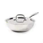 The Indus Valley Triply Stainless Steel Wok with Steel Lid | Medium 24cm/9.4 inch, 2.3Ltr, 1.4kg | Induction friendly | Nonstick 3-Layer Body, 100% Pure & Toxin-free, No Chemical Coating
