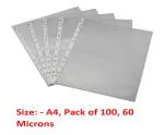 SVS Sheet Protector | Clear Leafs | Best for A4 Size Paper | 11 Punched Holes | 60 Microns | Transparent - Pack of 100