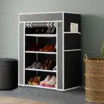 Maison & Cuisine Printed Shoe rack Multipurpose Collapsible Cabinet Rack Storage Organizer Foldable Almirah Non-Woven Laminated Fabric 4 Shelves , 1 Side Pocket