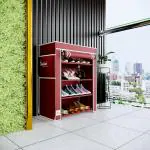 Fabura Shoe Rack in 4 Shelf with Cover in Maroon color