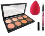 Lenon Beauty 8 Shade Concealer, Black Sketch Eyeliner, Pink Sponge Puff (3 Items in the set)
