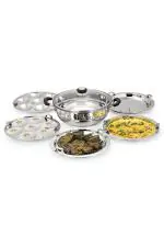 Pristine Stainless Steel Tri Ply Induction Base Multipurpose Idli Makar Dhokla Maker Kadai with 5 Plates and Glass Lid, 4.75L, Silver