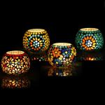 Brahmz Multicolor Glass Tea Light Candle Holder Home Decoration (Pack Of 4) l Home Décor l Stylish l Decorative Item l Holder l Wax l Beautiful l Indoor l Indian Culture Handicraft