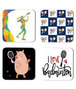 Whats Your Kick Badminton Games I Love Badminton Quotes Printed Set of 4 Coaster With Metal Stand