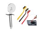FIRST FRONT Stainless Steel SS Pizza Cutter With 3 Pcs Wire Brush and (Multicolour, Pack of 2)