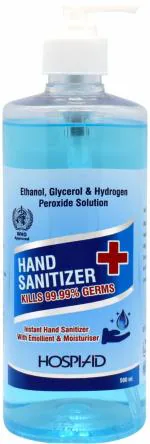 Hospiaid Instant With Emollient & Moisturizer ,Kills 99.99% Germs, Hand Sanitizer Pump Dispenser (500 ml)