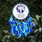 DULI Handmade Blue Round Metal and Feathers Tree of Life Canvas Dreamcatcher