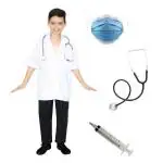 KAKU FANCY DRESSES Polyester Our Community Helper Doctor Costume For Kids|Doctor Coat With Stethoscope, Facemask & Toy Injection|Doctor Dress For Boys & Girls - 3-4 Years,white