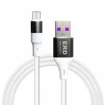 ERD UC-143 USB Type-C Smart Metal Data Cable, 65W Fast Charging, High-Speed Data Transfer, Durable, High Strength with 5mm OD cable, 1m Long, Compatible with Android Devices, Tablets, White