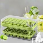 ODD M EVEN 2 Layer Ice Cube Tray with Lid and Bin, Square Ice Cube Molds with Ice Scoop, One Tap Easy Release & Save Space, Ice Cube Storage Container MULTICOLOR (PACK OF 1)