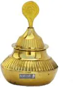 Real Craft Gold Sindur Dibbi Kumkum Decorative Showpiece Brass Sindoor Box (7 cm)