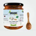 Organic Anand | 100% Pure & Natural Garlic-Turmeric pickle | Lahsoon Kachi Haldi ka Achaar | Raw Turmeric Pickle | Fresh Homemade Pickle | Turmeric Achar | Authentic, No preservative | 500 Gram