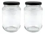 RTWARE Round Glass Jar for Kitchen Storage with Airtight Black Cap 1 kg (Set of 2)