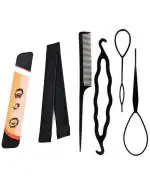 LYTIX Black Synthetic Hair Styling Donut Bun Maker Former Foam French Twist Magic Tool (Pack of 5)