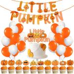 Zyozique Little Pumpkin Party Supplies,Little Pumpkin Birthday for Girls with Little Pumpkin Banner Cake Topper Cupcake Toppers Balloons for Baby shower Decoration Kit (Pack of 37)