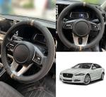 Oshotto SC-19 Fiber Leather Car Steering Cover Compatible with Jaguar XJ (Black, Beige)