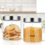 Borosil Endura Glass Jar, Air-Tight Storage Containers For Kitchen, Glass Storage Organiser For Spices, Snacks, Grains, Dals, Set of 2 (600 ml each), Clear