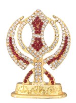 Caristo Sikh Religious Symbol Khanda Sahib Idol (ID-36) Red Metal Statue for Car Dashboard | Home Décor | Mandir Pooja Murti |Temple Puja | Office Table Showpiece