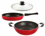Nirlon 3 pcs of Red 3 Layer Non-stick Aluminium Coated Dishwasher Safe Kitchenware Cooking Utensils Set