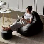 SATTVA Classy.Elegant.Stylish XXXL Leatherette Bean Bag Cover & Footstool Cover Combo 29 inch x 29 inch x 44 inch Black