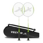 Vector X VXB 80 Badminton Racquet Set Aluminium Head and Steel Shaft with Full Cover (Green)
