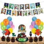 Festiko 33 Pcs Minecraft Birthday, Happy Birthday Decoration, Minecraft Theme Decoration For Kids Boys Adults Supplies Combo Banner, Cake Topper, Cup Cake Toppers, Balloons