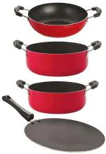 Nirlon 4 pcs of Red and Black Scratch Resistance Non-stick Aluminium PFOA Free Kitchenware Combo Set, Standard