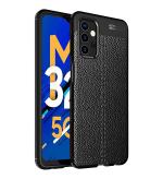 Golden Sands for Samsung Galaxy M32 5G Back Cover Leather Texture Series, Shockproof Armor Rugged TPU Case for Samsung Galaxy M32 5G Mobile Phone, Sky Black