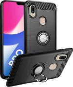 Unistuff Back Case Cover for Vivo V9 Pro with Magnetic Kickstand | Premium Matte Finish | Camera Bump Protection | Rubberized Ring Cover - Night Black, 76431