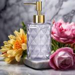 ECOVISTA Diamond Design 12 Oz Glass Soap Dispenser, Kitchen Soap Dispenser with 304 Rust Proof Stainless Steel Pump, Bathroom Soap Dispenser for Hand Soap, Soap, Lotion(Clear),Pack Of 1