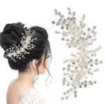 LYKAA Artificial Flowers & Pearl Style Juda Bun Accessories - Floral Bridal Brooch & Hair Pins - Veni, Tiara, Hair Pin, Juda Pin For Women's & Girls - Pack Of 1 White