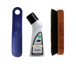 Sheppits Premium Liquid Shoe Polish (Natural), Shoe Polish Brush & Shoe Horn (Navy Blue) Combo | Shoe Care Kit