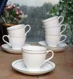 Saaikee Tea / Coffee Cups with Saucers for Kitchen & Dining Table Decor Diamond Cut Pattern Bone China White (220 ML) Set of 12 (6 Cups & 6 Saucers)