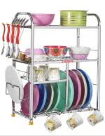 L Livilon 4 Shelves Dish Rack | 24X18 Inch | Steel Kitchen Stand | Kitchen Storage Rack | Utensil Kitchen Rack (Steel)