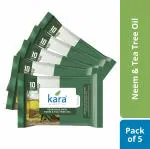 Kara Refreshing Facial Wipes 10 Pulls (Pack of 5) | Wet Wipes for Face With Tea Tree, Neem & Vitamin E | Cleansing, Hydrating | Paraben & Alcohol-Free