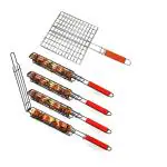 Kruvad BBQ Net Grill Barbecue Kabab Basket Grilling Diced Meat Barbecue Square Grill Pan Kabob Grilling Baskets Grill Outdoor BBQ Clip Basket for Fish, Meat, Steak BBQ Grill Accessories