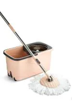 YASH Marketing Quick Steel Spin Mop, Easy Wheels & Big Bucket with 2 Microfiber Refills, Floor Cleaning Mop with Bucket, pocha for floor cleaning, Mopping Set (Brown and Blue)