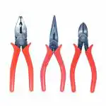 PERFECT TECH 3 Pcs Set Combination Plier 8 inch | 6 Inch Long Nose Plier | 6 Inch Side Cutter | Tool Kit Set | Cutting Player (Black Phosphate Finish & Red Sleeves) (Heavy Duty)