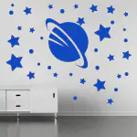 Ashamohar Home Decor Om with Star Wall Sticker Pooja Drawing Hall Room Wall Decoration Self Adhesive Sticker Blue (Pack of 1)