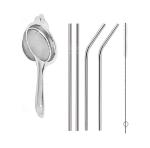 URBAN BUY Stainless Steel Tea Strainer With Stainless Steel Straw & Multicolour & (Pack of 2)