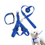 Petlia Padded Nylon Dog Body Belt Dog Belt Dog Leash Large (Neck Size - 18-30 inch) (Chest Size - 24-34 inch) Combo Harness Collar Leash pack 3 Blue