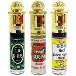 Indra Sugandh Bhandar 24 Hours Long Lasting Ruh Khus, Irani Gulab, Black Kasturi Musk Attar, 6 Ml Each (Set Of 3)