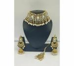 Gyaan Jewels Handmade Gold Plated Alloy Necklace, Earring and Maang Tikka Set White Free Size